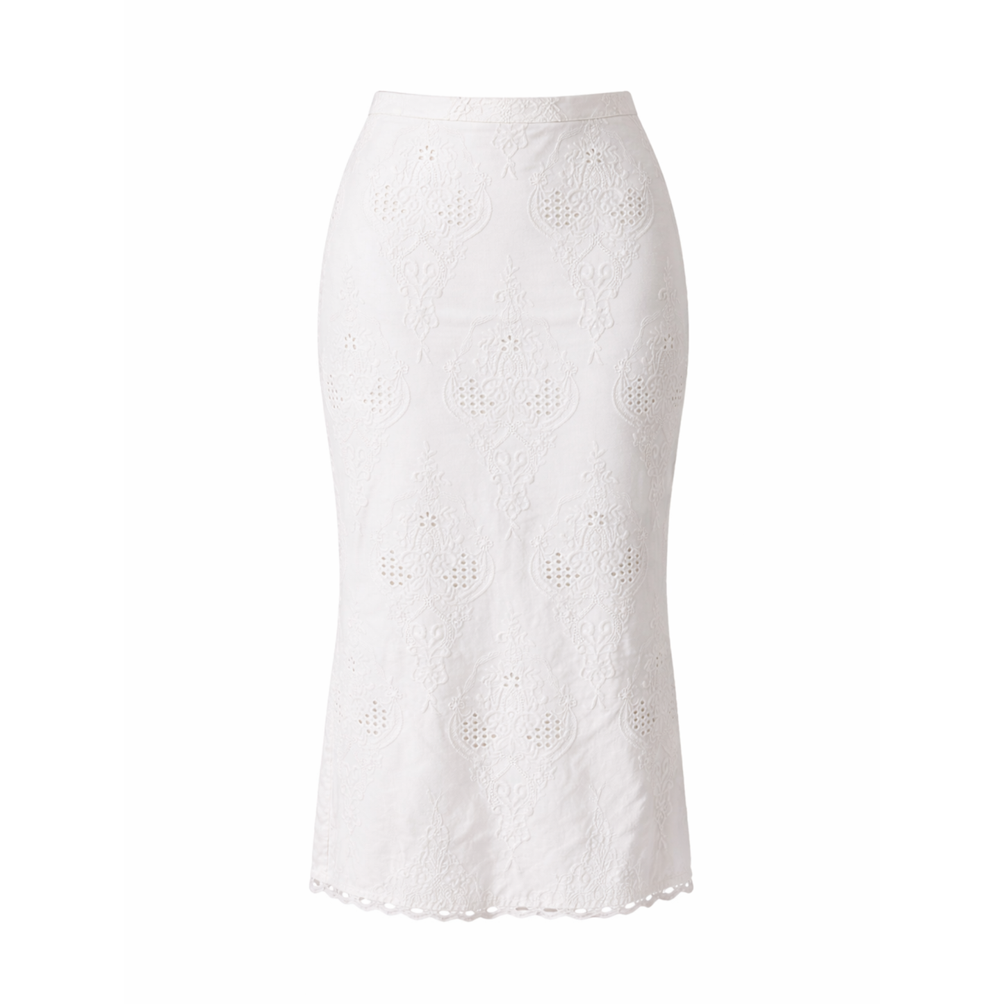 House of CB White Cotton Broderie Anglaise Midi Skirt