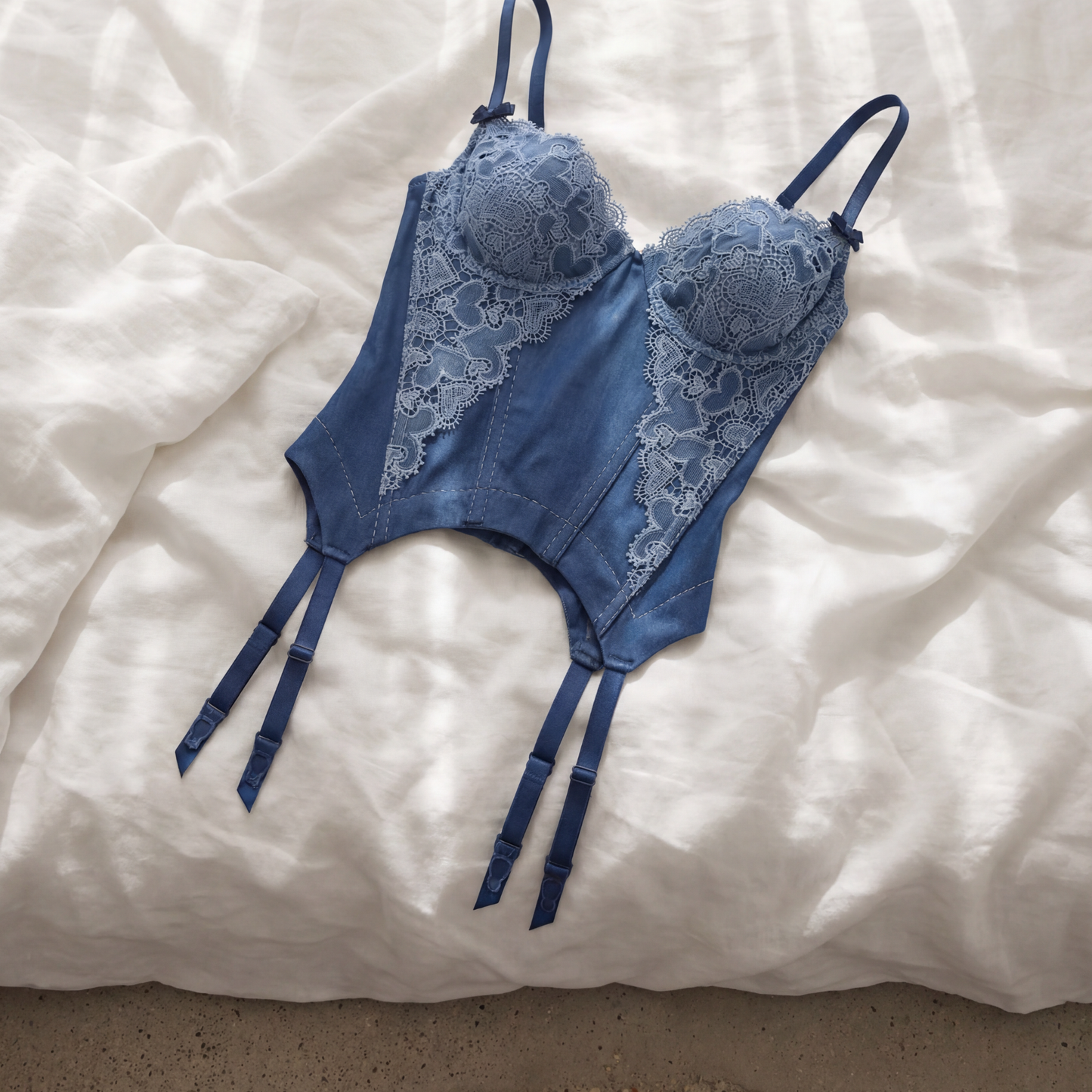 For Love & Lemons Denim Hearts Bustier