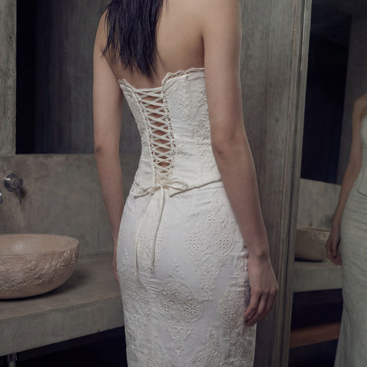 House of CB White Cotton Broderie Strapless Corset Top