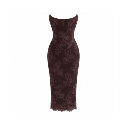 House of CB Larra Dress Bitter Chocolate Lace Corset Midi & Bolero