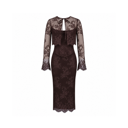 House of CB Larra Dress Bitter Chocolate Lace Corset Midi & Bolero