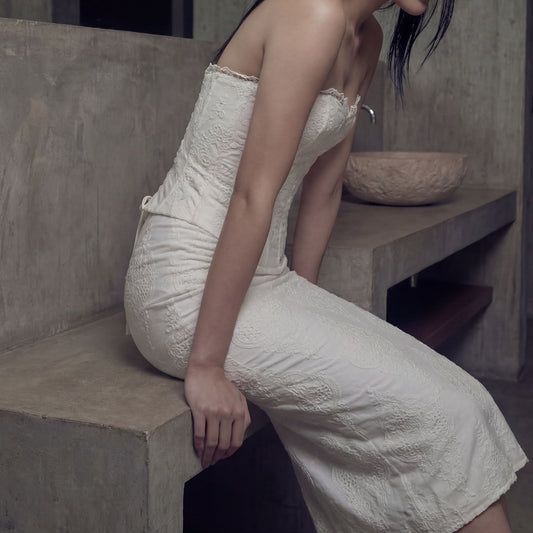 House of CB White Cotton Broderie Anglaise Midi Skirt