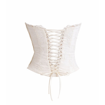 House of CB White Cotton Broderie Strapless Corset Top